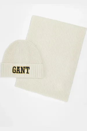 GANT 1949 logo knit beanie and scarf gift set in cream