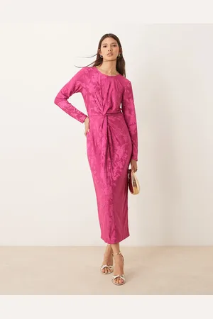 VILA Long sleeve midi dress in fuschia