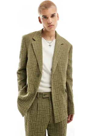 Viggo Malacia checked oversized suit jacket in khaki