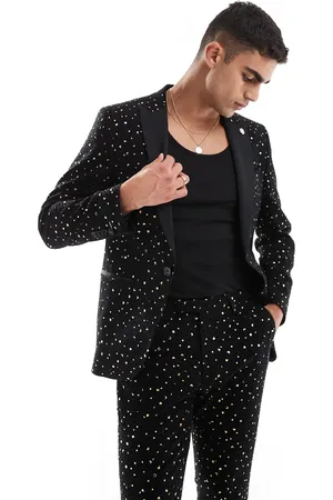 Twisted Tailor Farrow skinny suit jacket in black and gold co-ord