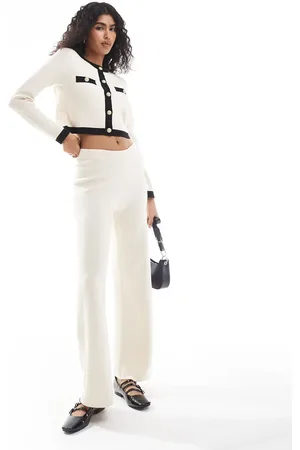 VERO MODA Knitted wide leg trouser co-ord in cream