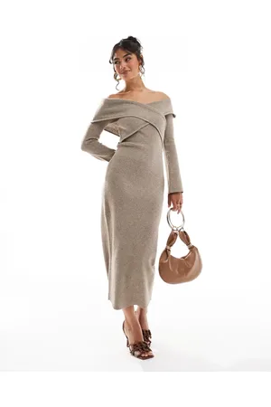 Pretty Lavish Crossover bardot knit midaxi dress in