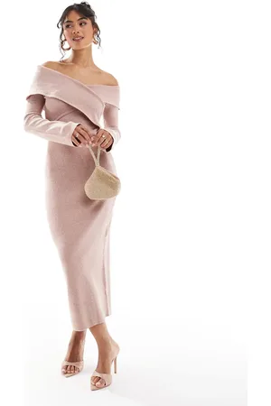 Pretty Lavish Crossover bardot knit midaxi dress in