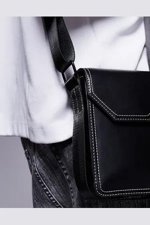 ASOS Faux leather cross body bag with contrast stitch in