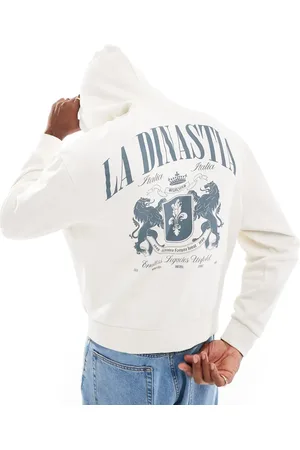ASOS Boxy oversized hoodie with front and back print in stone