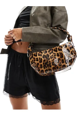 Public Desire Lillian plaited top handle grab bag in leopard