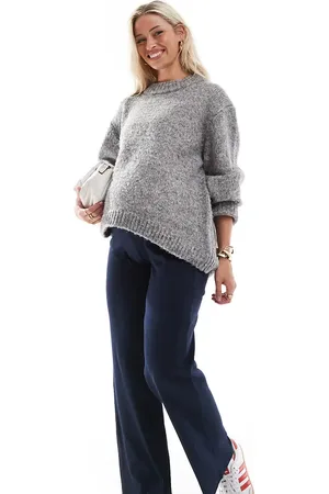 Mama;licious Mamalicious Maternity heavy ribbed wide leg trousers in navy