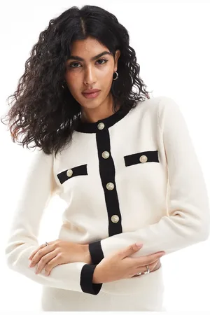 VERO MODA Short buttondown cardigan co-ord with contrast trim in cream