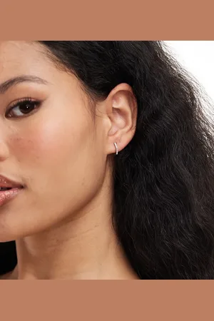 Kingsley Ryan Tiny hexagon 8mm crystal hoop earrings in sterling