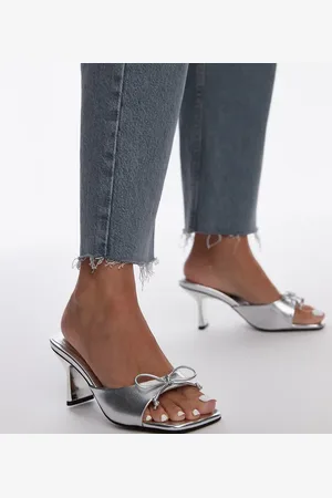 Topshop Wide Fit Gem heeled mules with bow in