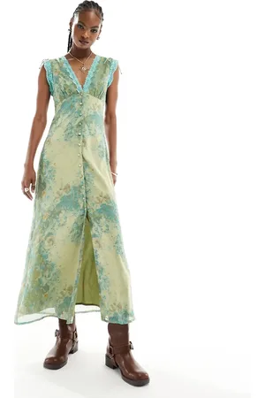 Reclaimed Midi dress in floral print with lace in