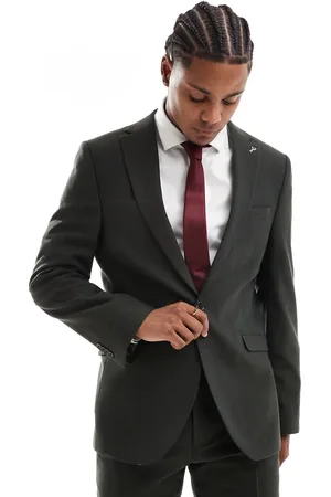 Shelby & Sons Shelby and Sons slim tailored blazer in dark khaki pinstripe co-ord