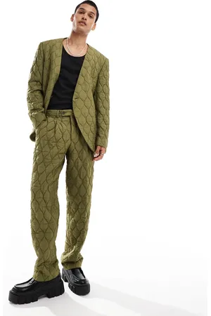 Viggo Casual oversized suit trousers in quilted khaki co-ord