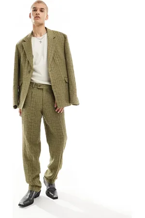 Viggo Malacia checked oversized suit trousers in khaki