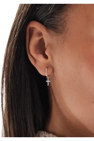 Kingsley Ryan Cross charm hoop earrings in sterling