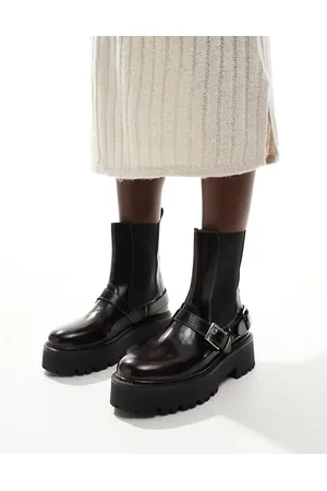 Schuh Ariah chunky buckle ankle boots in wine leather