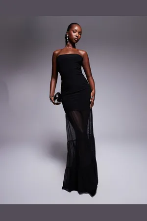 Kaiia Exclusive bandeau slinky mesh hem maxi dress in