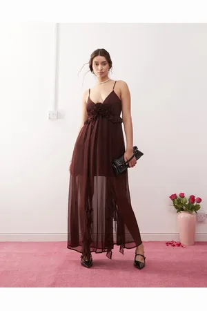 Miss Selfridge Chiffon corsage detail cami maxi dress in