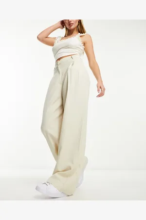 Monki High waist wide leg tailored trousers in beige