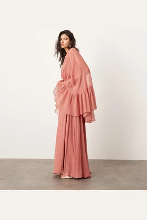 ASOS Chiffon extreme sleeve maxi dress with ruffle back detail in dusky pink