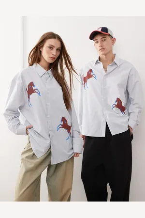 Reclaimed Unisex oversized shirt in pinstripe with horse print