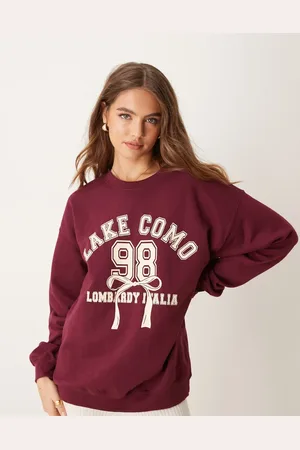 Miss Selfridge Lake Como oversized sweatshirt in burgundy