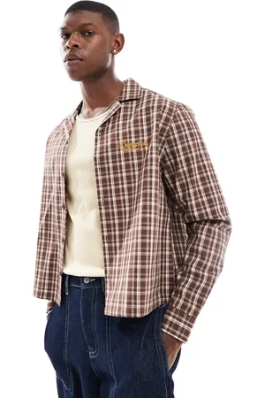 ASOS Boxy relaxed revere shirt in check with chest embroidery
