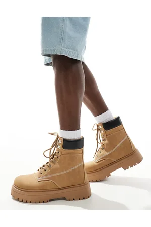ASOS Lace up worker boots in tan with chunky sole