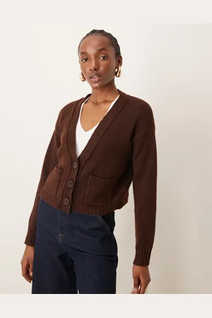 Miss Selfridge Seam detail boxy cardigan in chocolate