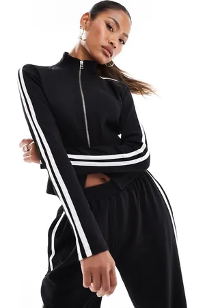 Kaiia Ribbed zip up stripe sleeve jumper co-ord in
