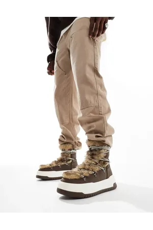 ASOS Lace up hiker boots in tan with borg