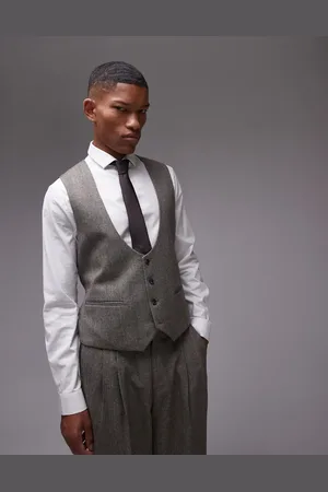 Topman Premiumn wool mix striped herringbone waistcoat in brown