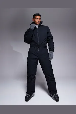 ASOS Ski water repellent straight fit belted ski suit in black