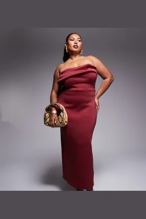 ASOS ASOS DESIGN Curve scuba structured bust detail midi dress in burgundy