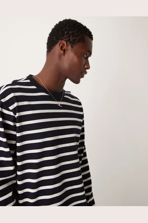 MANGO Regular fit long sleeve striped t-shirt in & white