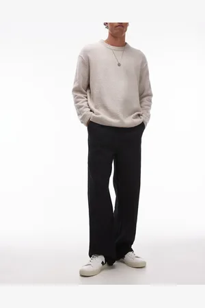 Topman Wide leg textured trousers in