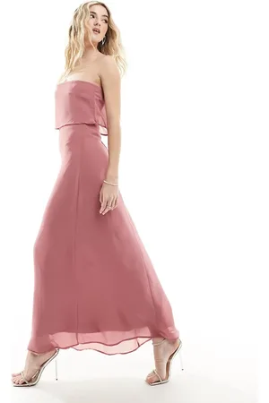 VILA Bridesmaid bandeau maxi dress with straps in rose