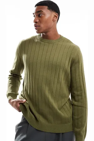 ASOS Relaxed knitted wide rib jumper in khaki