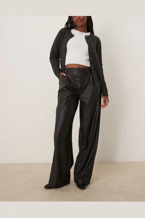 JDY High waisted wide leg faux leather trousers in