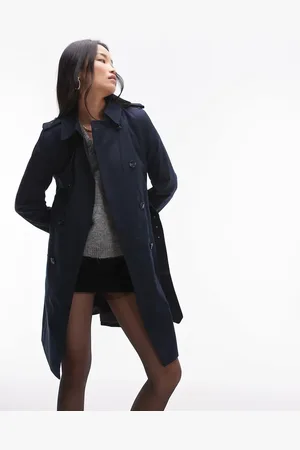 MANGO Panel detail trench coat in navy