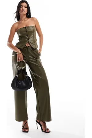 Kaiia Leather look wide leg drawstring trousers co-ord in