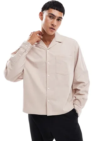 ASOS Boxy oversized oxford shirt in stone