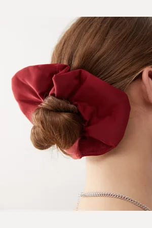 Reclaimed Satin heart hair scrunchie in burgundy