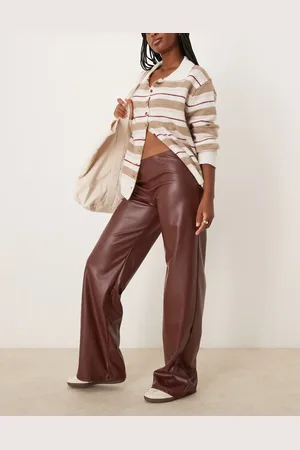 Miss Selfridge Pull on leather look wide leg trousers in