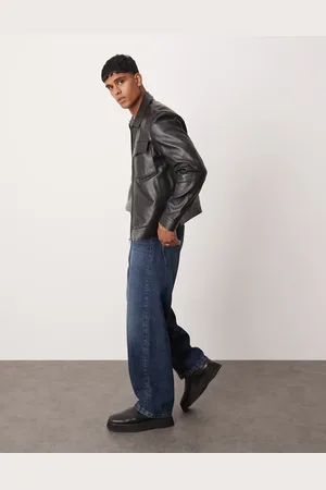 MANGO Pocket detail zip down leather jacket in