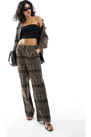 Y.A.S Broderie wide leg trouser co-ord in black and deep beige