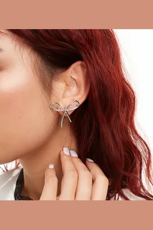 DesignB London Large bow stud earrings in silver