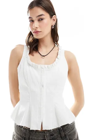 Weekday Elvie frill top with hook and eye front in off