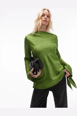 Topshop Animal jacquard slash neck long sleeve top in