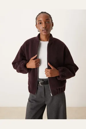 New Look Textured oversized bomber jacket in burgundy